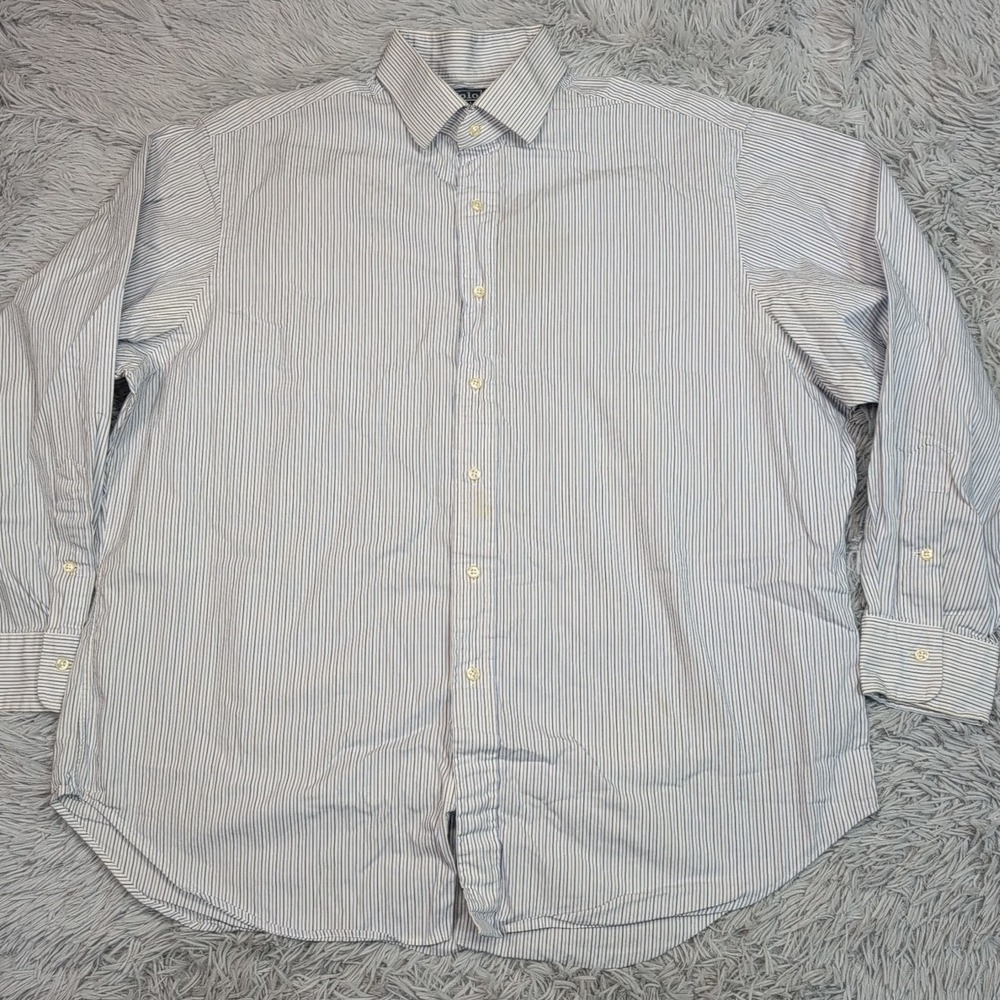 Vintage Polo Ralph Lauren Mens Shirt 18 Blue Striped Regent Preppy Career 34 35